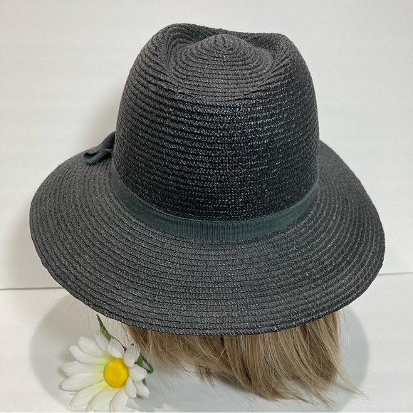 Black Straw Fedora Grosgrain Band Wide Brim Hat NWOT - Picture 5 of 6
